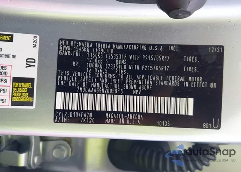 2022 Toyota Corolla Cross Le из США, поврежденный, VIN 7MUCAAAG9NV005915